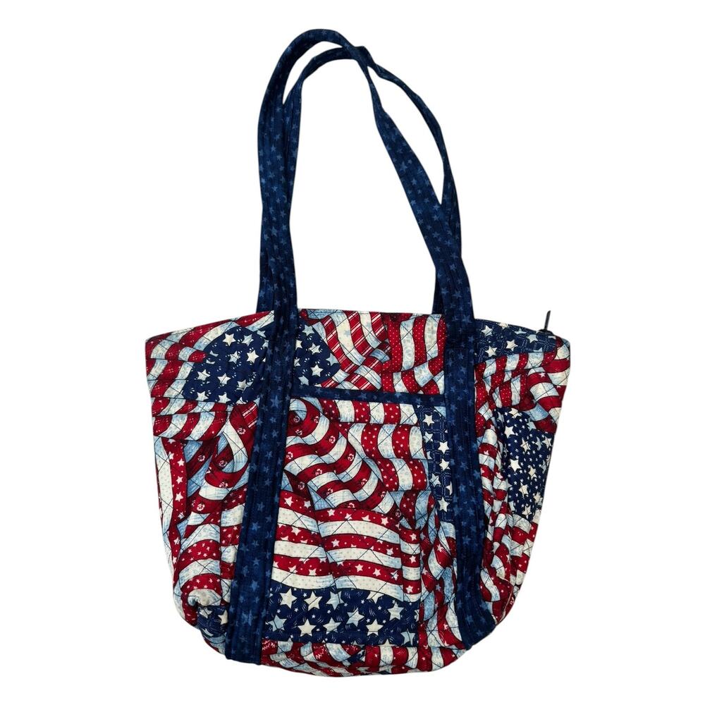 American Flag Small Tote Bag Purse Handmade Red White Blue Zipper Pockets